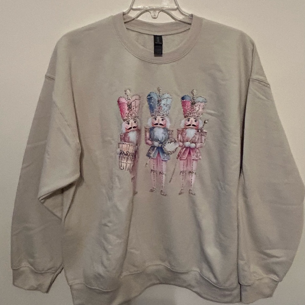 Womens Tan‎ Nutcracker Christmas Holiday Crewneck Sweatshirt Sweater XL
